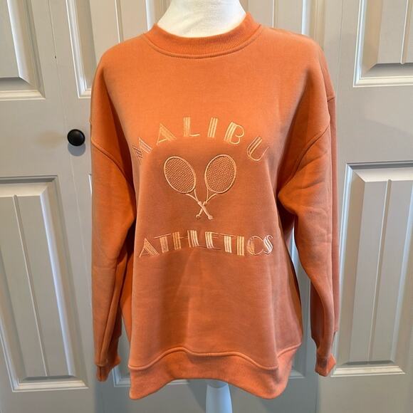Bailey Rose Medium Embroidered “Malibu Athletics” Peach Crewneck Pullover NWOT - Picture 4 of 13